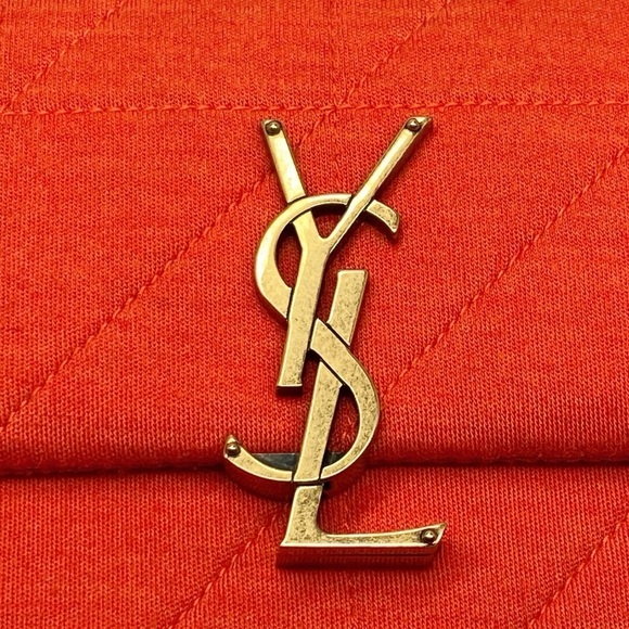 SAINT LAURENT JAMIE MEDIUM BAG IN QUILTED ORANGE JERSEY W/GOLD YSL HARDWARE NEW! - Picture 15 of 16